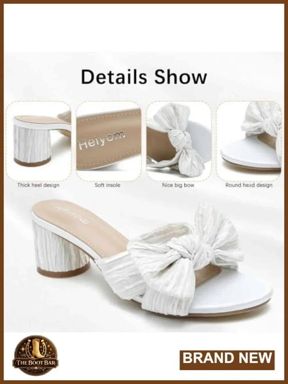 Women's Pleated Bow Chunky Heel Mules Sandals Wedding Party Dress Shoes